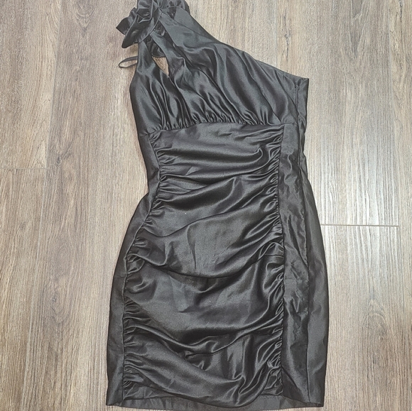 VTG Jessica McClintock for Gunne Sax Black Mini Cocktail Dress Sz 5 One Shoulder - Picture 9 of 14